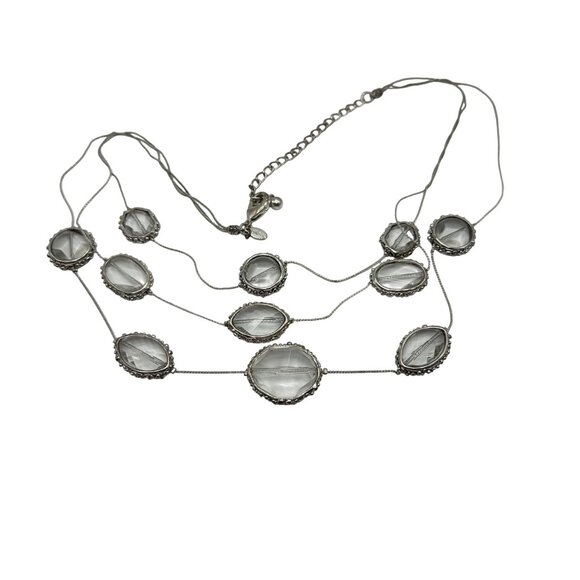 Chico's Necklace Jewlery Statement 23" Adjustable Silver Tone Clear Multilayered - Picture 6 of 7